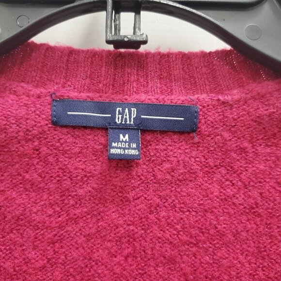 GAP Women's Y2K Magenta Maroon Wool Blend Boucle Tie Waist Cardigan Size M - Picture 3 of 5